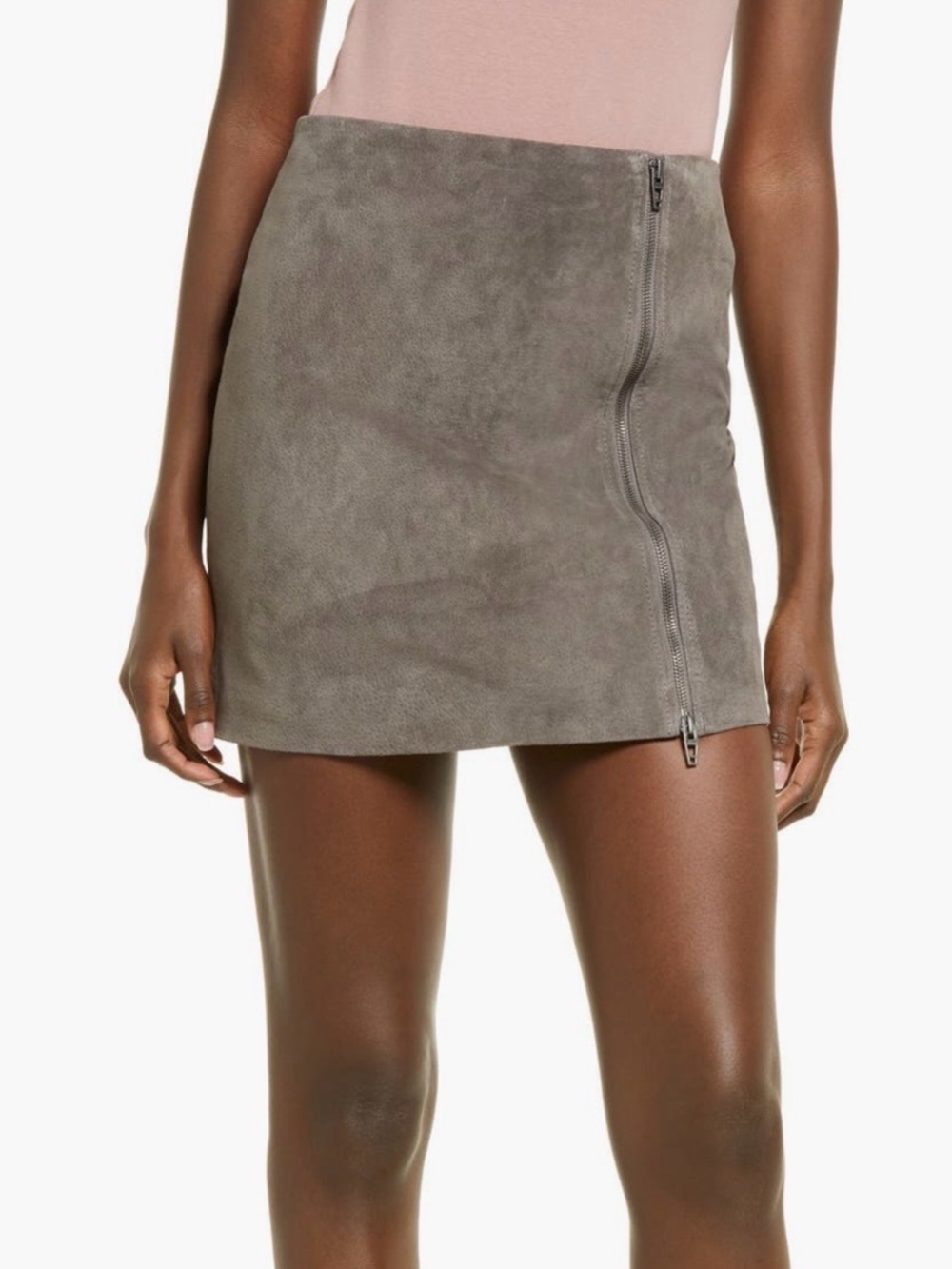 NWT BLANKNYC Zip Suede Mini Skirt Zipper Slit High Altitude Gray Womens 25